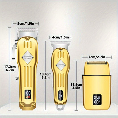 Foil Shaver Grooming Kit for Men 3-in-1 – Hair Clipper Detail Trimmer Adjustable Blades USB Rechargeable LCD Display Complete Barbershop Accessories Set Holiday Gift for Him