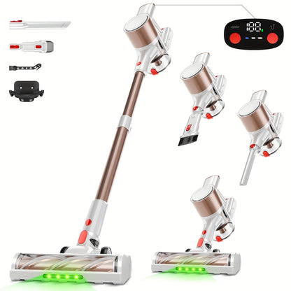 Anti-Tangle LED Vacuum Cleaner 55-69Kpa Corded & Cordless with Green LED Brush, Removable Battery & Multiple Suction Levels - Up to 45 Min Runtime for Carpets, Pet Hair & Hardwood Floors, 7 Colors