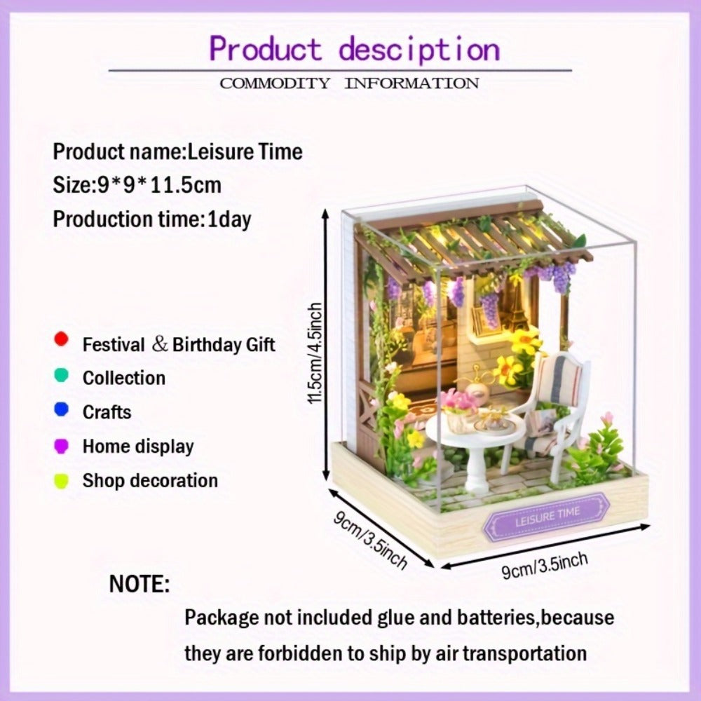 DIY Wooden Tiny House Kit with Dust Cover – Handmade Miniature Dollhouse Puzzle, 3 Themes Afternoon Tea Rotating Food House Moon Magic, Creative Home Decor Gift for Adults & Teens Birthday Christmas