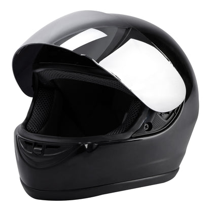 TCMT Motorcycle Mirror Shield Gloss Black FullFace DOT Adult Helmet Size S/M/L/XL