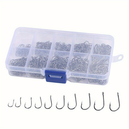 1000pcs Fishing Hooks Assorted Sizes #3-#12 Sharp Carbon Steel Fish Hooks Set with Portable Tackle Box for Sea Freshwater Bass Trout Carp Fishing Gear Kit Men Gift