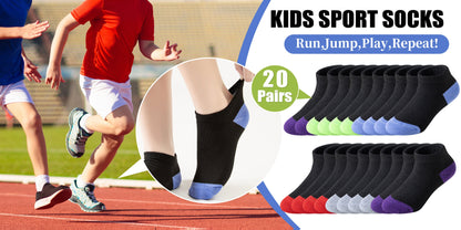 Kids' Athletic Ankle Socks - 20-Pair Pack