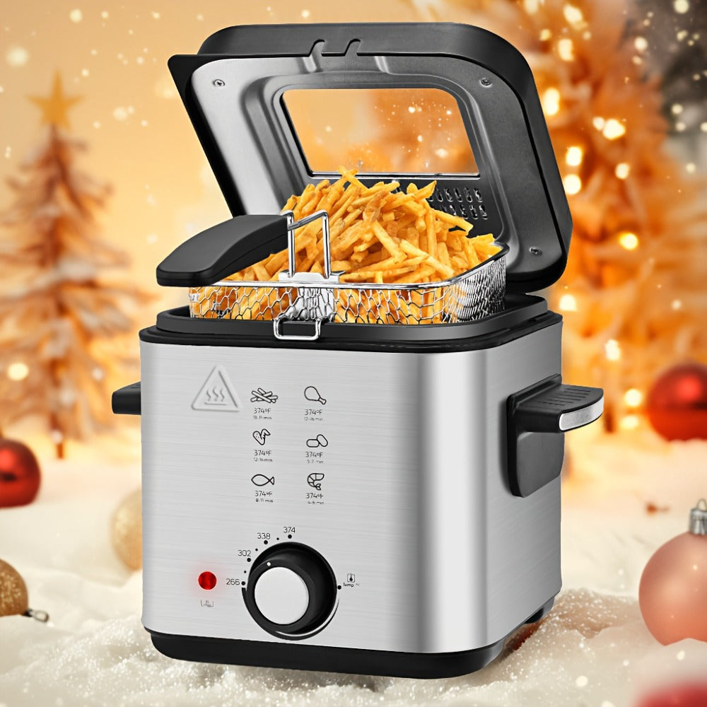 Deep Fryer with Basket 1500W | Adjustable Temperature, Removable Lid & Non-Stick Interior Pot, Viewing Window, Dishwasher-Safe Basket for Home Electric Frying – 1.5L & 2.5L Options, Black