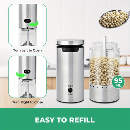 Electric Pepper Grinder Set USB-C Rechargeable with LED Light Ceramic Core Adjustable Coarseness One-Hand Automatic Salt Pepper Mill Kitchen Gift for Home Cooking Camping BBQ