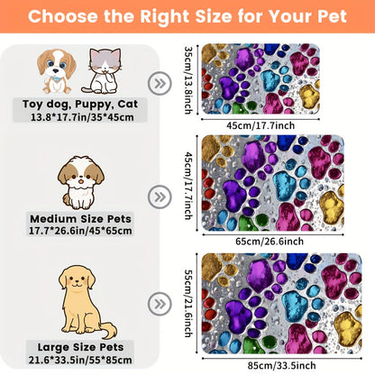 Pet Feeding Mat – Absorbent & Splash-Proof Dog & Cat Food Bowl Mat, Non-Slip Quick-Dry Heavy-Duty Floor Protector for Hardwood & Carpet, Colorful Paw Pattern, Ideal for Messy Eaters & Multi-Pet Homes | S M L XL