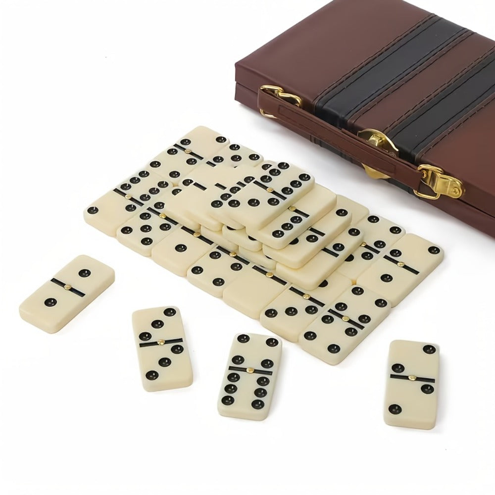 Double 6 Domino Set with Storage Case & Metal Spinner - 28 Tiles Classic Black Domino Game for Adults Kids Family | Premium Packaging 1 or 2 Pack | Holiday Christmas Thanksgiving Birthday Gift
