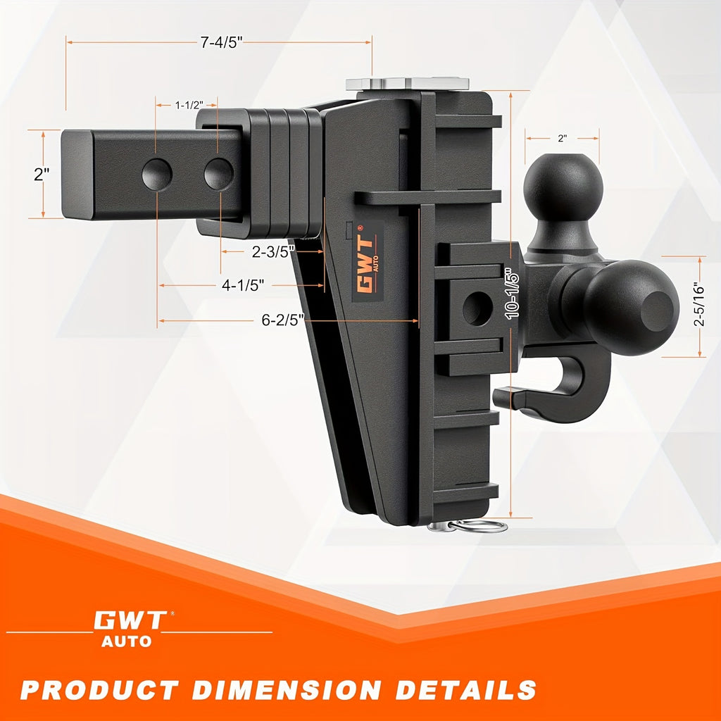 Adjustable Trailer Hitch 2 Inch Receiver 6 Inch Drop with Hook Solid Tri-Ball 17000 LBS GTW-Class 3 Tow Hitch for Heavy Duty Truck