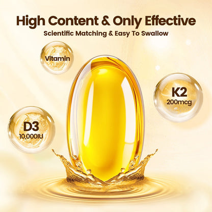 Vitamin D3 K2 Softgels with Coconut Oil – 2-in-1 Premium Bone, Heart & Immune Support Formula for Women & Men | Easy-to-Swallow | 300 Softgels per Pack