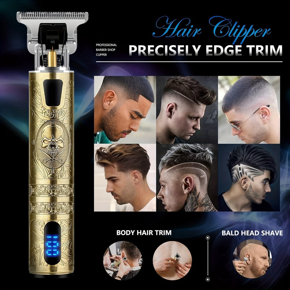 Cordless Hair Clipper for Men with LCD Screen – Electric Beard Trimmer & T-Blade Hair Cutting Kit, USB Rechargeable Grooming Clipper for Fade, Neckline, Body Hair & Beard Shaping at Home