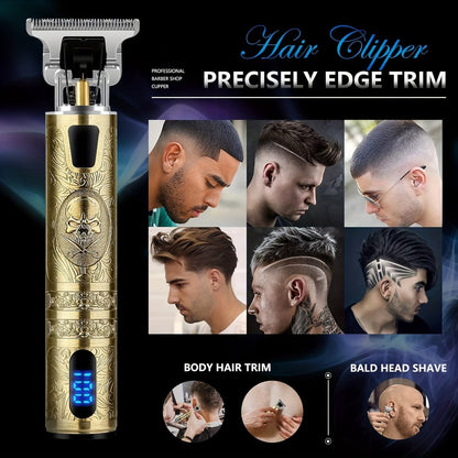 Cordless Hair Clipper for Men with LCD Screen – Electric Beard Trimmer & T-Blade Hair Cutting Kit, USB Rechargeable Grooming Clipper for Fade, Neckline, Body Hair & Beard Shaping at Home