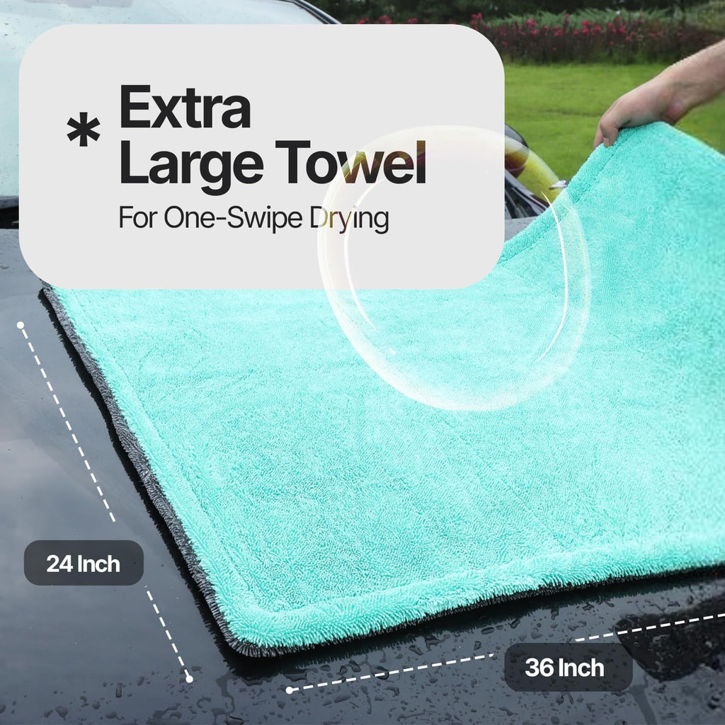Extra Large Pack of 2 Double Twisted Loop Quick-Drying Towel | 24X36 Inches 1400GSM And 12X12 Inches | High Absorbency | Leaving No Streaks | Designed for Car Detailing