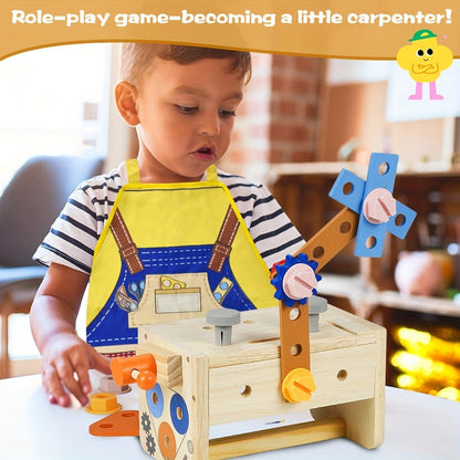 39-Piece Kids Wooden Tool Set with Toolbox & Vest – STEM Pretend Play Construction Toy for Toddlers Boys Girls Ages 3+, Hands-On Learning, Birthday Christmas Gift