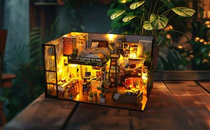 Miniature Apartment Dollhouse Kit with Protective Cover Handmade 3D Puzzle DIY House Furniture Accessories Home Decor Gift for Adults Teens Birthday Christmas Anniversary