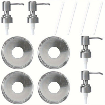 Mason Jar Soap Dispenser Pump Lids 4 Pack – 304 Stainless Steel Regular Mouth Mason Jar Pump Replacement, Leakproof Gasket, 3.9" Cuttable Tube, for Kitchen Bathroom Lotion Hand Soap Dish Soap