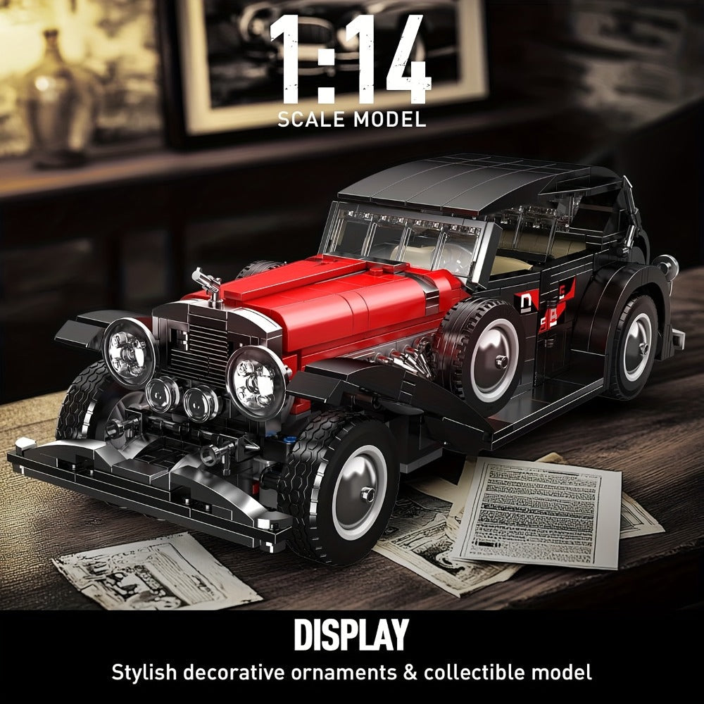 Mould King 10114 Vintage Classic Car Building Blocks Set 1308 Pcs – MOC Retro Car Collectible Display Model for Adults Teens Car Enthusiasts Birthday Christmas Father's Day Gift