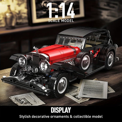 Mould King 10114 Vintage Classic Car Building Blocks Set 1308 Pcs – MOC Retro Car Collectible Display Model for Adults Teens Car Enthusiasts Birthday Christmas Father's Day Gift