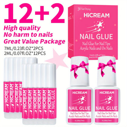 Nail Glue Set for Press On Nails Water Resistant Unscented Brush On Liquid Adhesive DIY Nail Art Enhancement Gel Formula Multi-Pack 14pcs 28pcs
