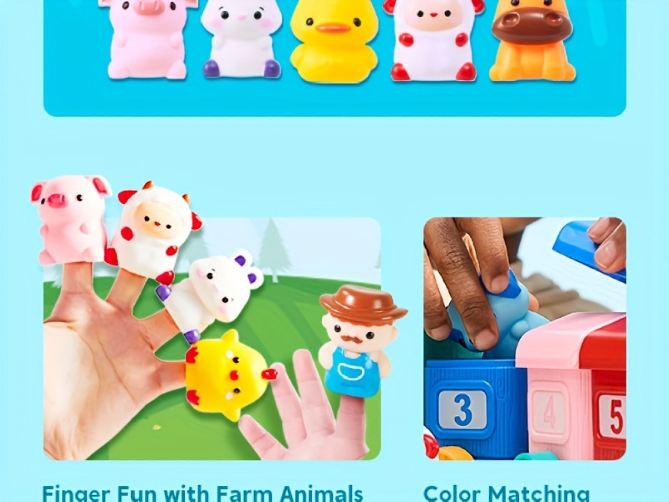 Farm Number Train Learning Toy for Toddlers with 9 Farm Animals & Farmer – Counting Sorting Matching Educational Train Set for Baby Boys Girls Ages 1-3 Birthday Christmas Gift