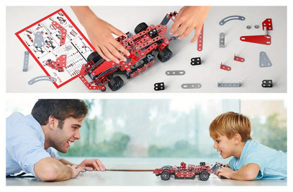 STEM Building Kit Model Car 283-287 Pcs Motorized Assembly Vehicle Toy with All-Terrain Tires & Openable Hood – Construction Toy for Boys Kids Ages 6+, Birthday Christmas Gift Red Green