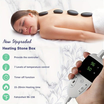 Basalt Hot Stone Massage Kit 20Pcs with Temperature Control Heater - Professional Spa Therapy Set for Full Body Neck Back Leg Stomach, Natural Stones Warmer for Therapist & Home Use, 13.3"x9.4"