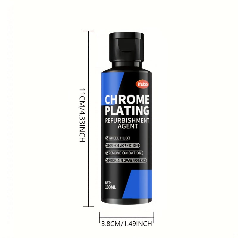 Chrome Plating Refurbishment Agent - Quick Polish & Repair for Door Handles, Window Trim, Car Badges - Removes Oxidation, Restores Shine, Universal Use, 3.38oz, Chrome Plating Refurbishment Agent, Door Handle Restoration, Sleek Bottle Design