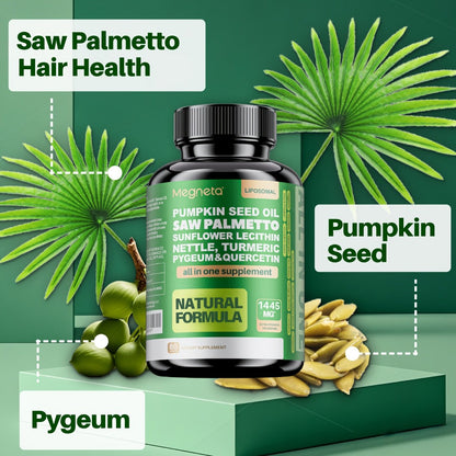 Prostate Support Supplement for Men – Saw Palmetto 33060mg with Pumpkin Seed, Pygeum, Turmeric, Quercetin & Sunflower Lecithin – Urinary & Prostate Health Formula – 60 Capsules