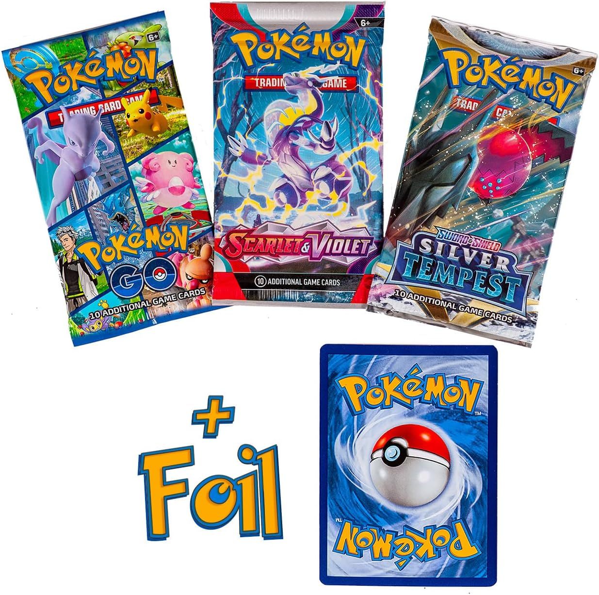 Pokemon TCG 3 Pack Booster Bundle with Foil Card – 3 Random Packs + 1 Individually Packed Foil Card | Pokemon Trainer Energy Cards | Surprise Gift for Players & Collectors of All Ages