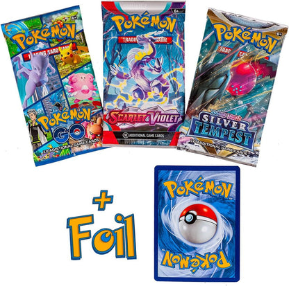 Pokemon TCG 3 Pack Booster Bundle with Foil Card – 3 Random Packs + 1 Individually Packed Foil Card | Pokemon Trainer Energy Cards | Surprise Gift for Players & Collectors of All Ages