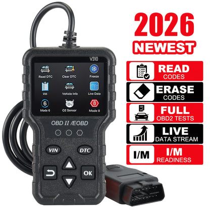 2025 Newest OBD2 Scanner Diagnostics Tool, Full OBD2 Functionality, Reset, Modes 6 & 8, Engine Code Reader for All OBDII/EOBD Vehicles Post-1996, 36V Max, USB Powered, No Battery Included