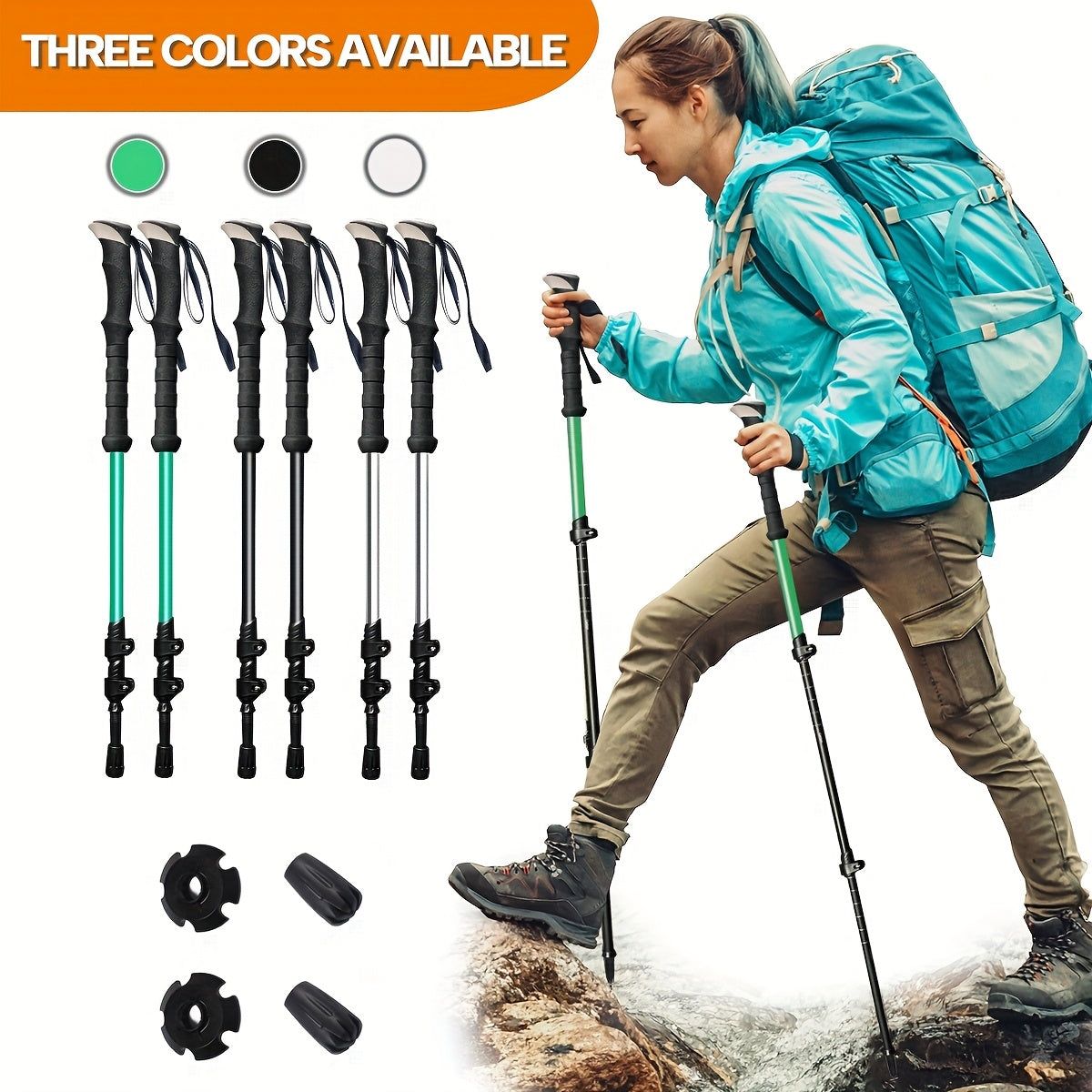 Lightweight Aluminum Trekking Poles 2pcs Telescopic Hiking Sticks Ultra Light Alloy Adjustable Walking Poles for Men Women Outdoor Hiking Camping Backpacking Trail Black Silver Green