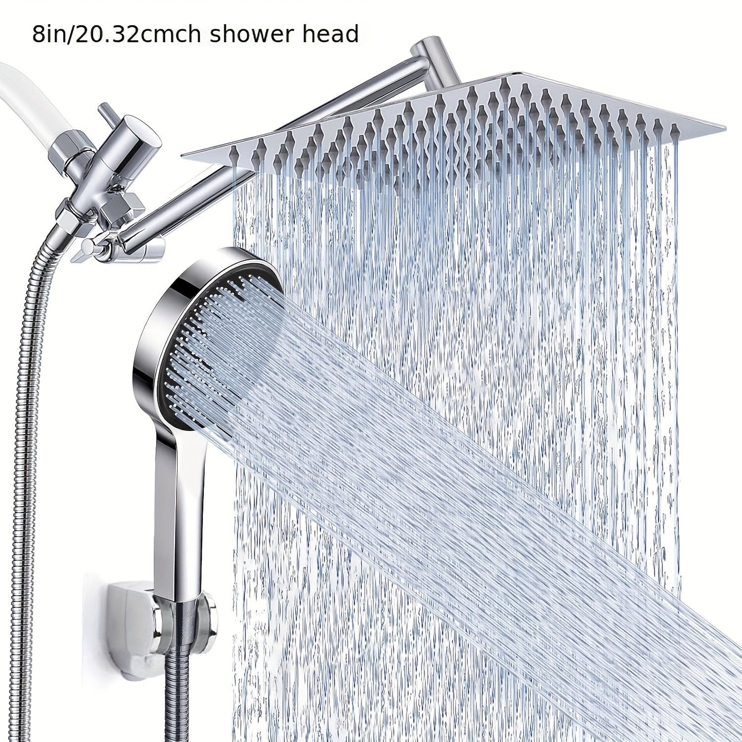 High Pressure Rainfall Handheld Shower Head Combo, 11-Inch Extension Arm, 9 Settings, 180° Adjustable, Anti-Leak with Holder, Chrome & Matte Black, 8/10/12 Inch