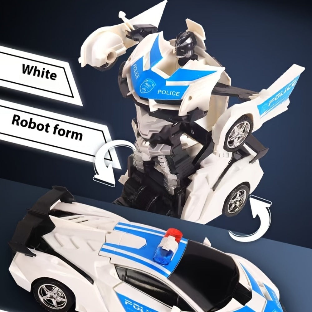2-in-1 Transform RC Car Robot with One-Button Deformation, 360° Drift, LED Lights & USB Rechargeable Battery – 1:18 Scale 2.4GHz Remote Control Toy for Kids Ages 3+, Birthday Gift (Police/Spider)