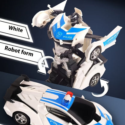 2-in-1 Transform RC Car Robot with One-Button Deformation, 360° Drift, LED Lights & USB Rechargeable Battery – 1:18 Scale 2.4GHz Remote Control Toy for Kids Ages 3+, Birthday Gift (Police/Spider)