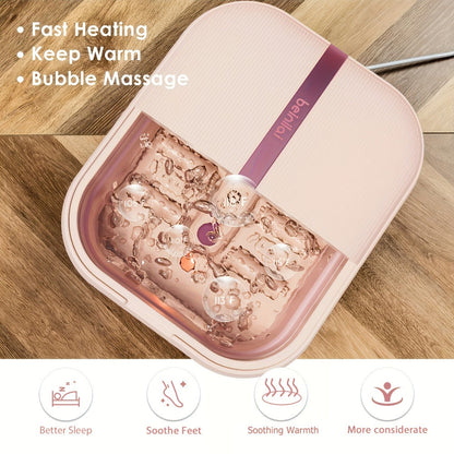 Collapsible Foot Bath Spa Massager with Heat Bubble Jets Massage Rollers LED Light Foldable Pedicure Foot Soak Tub Built-In Scrubber Home Use Gift for Women