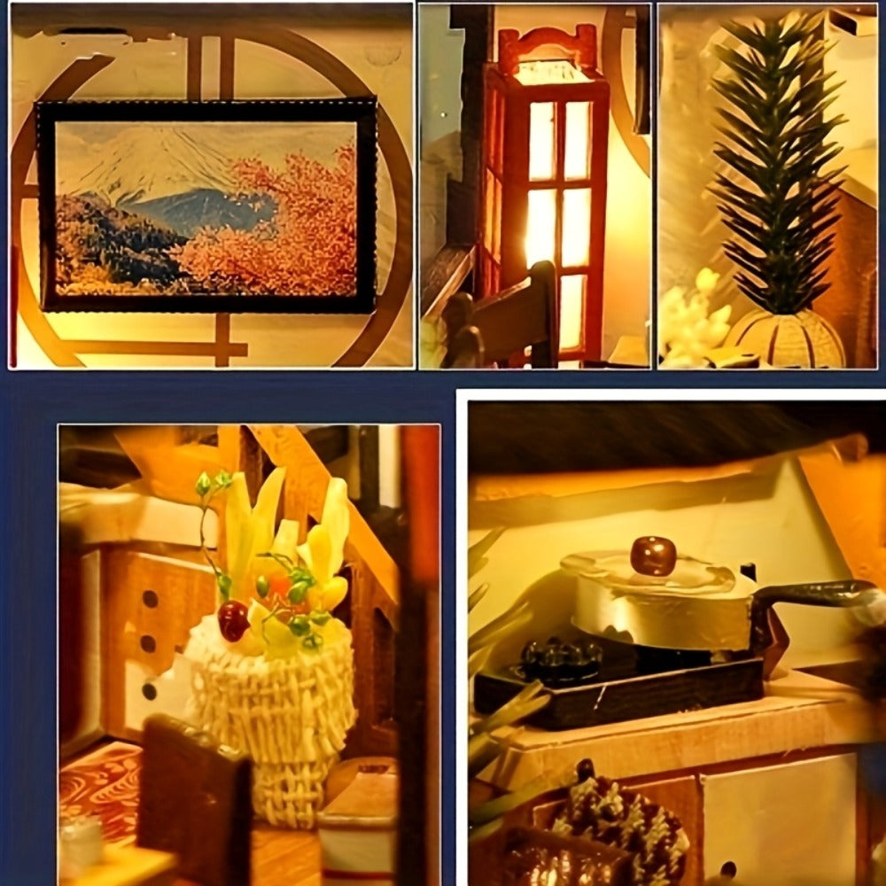 DIY Miniature Dollhouse Kit Sakura Garden Japanese Style – Wooden Tiny House with Tatami Flooring & Furniture, Handmade Creative Build for Adults Teens & Kids, Collector Display Gift Birthday Christmas