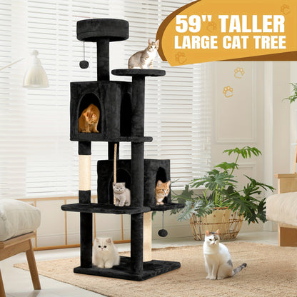 Cat Tree Tower 59 Inch Large Multi-Level Cat Tower for Indoor Cats with Plush Resting Area, Sisal Scratching Post & Hanging Ball Toy – Tall Cat Furniture for Bedroom Living Room, Multiple Colors