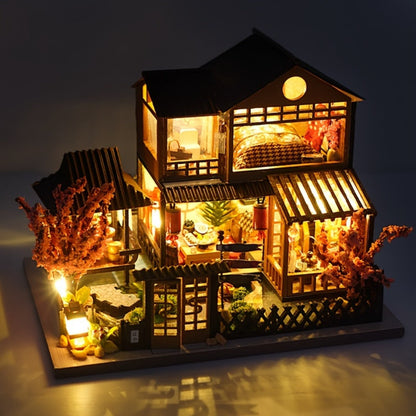 DIY Miniature House Kit – Sakura Garden Villa Wooden Dollhouse with Full Furniture & Accessories, Japanese Cherry Blossom Style, Creative Craft Gift for Adults Teens Women