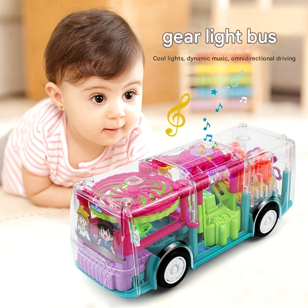 LED Light Up Transparent School Bus Toy with Colorful Flashing Lights – Toddler Toy for Boys & Girls Ages 2+, Birthday Christmas Holiday Gift (Green / Red)