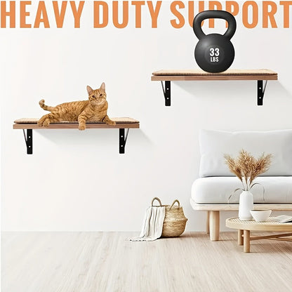 Sisal Mat Wall-Mounted Cat Climbing Frame with Hammock Wooden Perch Observation Platform Scratch Pad Indoor Cat Wall Furniture Resting Area