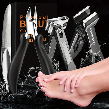 Thick Toenail Clipper Set for Seniors & Diabetics — Wide Jaw Ingrown Toenail Clipper, Heavy Duty Angled Nail Clipper & Nail File Kit for Men and Women, Professional Thick Nail Cutter Tool