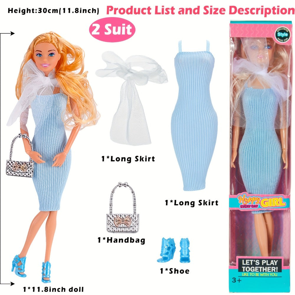 Fashion Doll Set 6 Pack 11.5 Inch Poseable Princess Dolls with Stylish Outfits Handbag Hat Crown Necklace Suitcase Individual Gift Box for Girls Kids Birthday Christmas