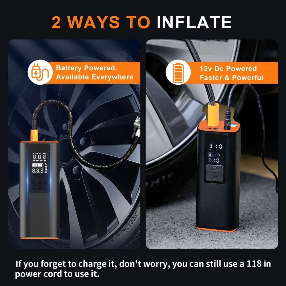 Portable Tire Inflator Air Compressor 150 PSI – Cordless Electric Air Pump with Digital Pressure Gauge, LED Light, USB-C Charging for Car, Motorcycle, Bicycle & Ball Inflation