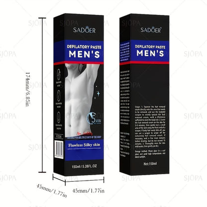 Hair Removal Cream for Men 150ml Fast Painless Depilatory for Body Face Underarm Leg & Intimate Area – Smooth Skin Formula, Razor-Free Grooming, Father's Day Gift