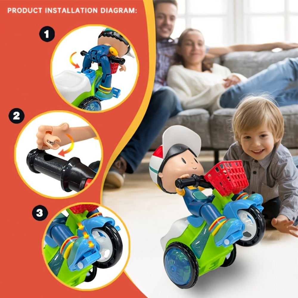 Kids Electric Tricycle Toy Motorcycle with 360° Rotation & Luminous Lights – Push & Power Dual-Mode Stunt Vehicle for Toddlers Boys Girls, Birthday Christmas Gift (Multiple Colors)