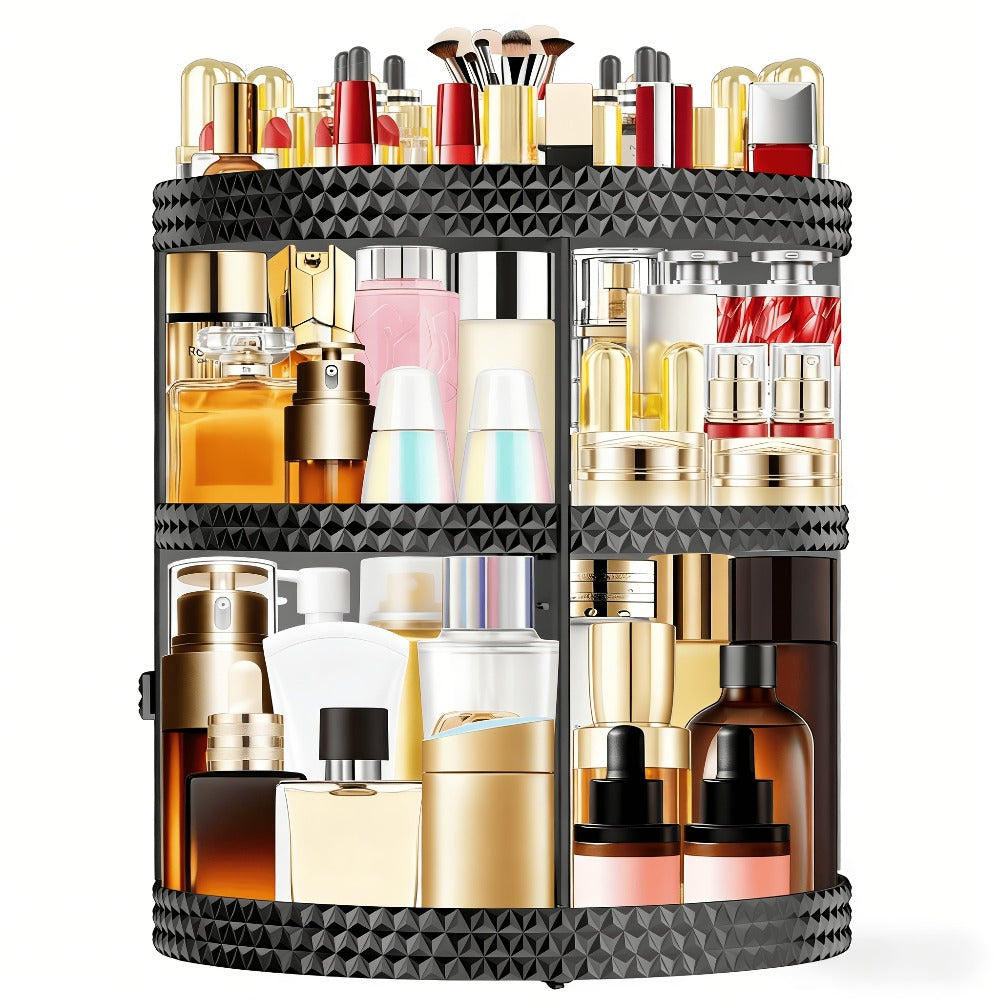Rotating 360 Makeup Organizer Spinning Cosmetic Storage Display Rack 7 Adjustable Layers Large Capacity Skincare Holder for Vanity Countertop Bathroom Dresser White Blue Gray
