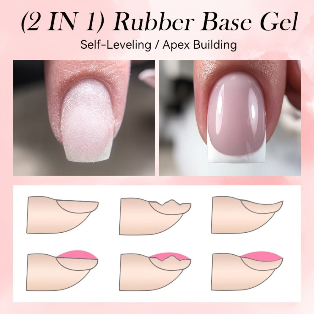 Rubber Base Gel Polish Set 6pcs Nude Pink 2-in-1 Builder Base Coat – Self-Leveling Soak Off UV LED Semi-Permanent Long-Lasting Gel Manicure Kit 0.24oz Each for DIY & Salon Nail Art Women