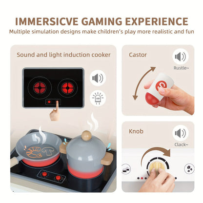 Kids Play Kitchen Set with Sink Oven Stove Dishwasher Coffee Maker Ice Maker Microwave – Realistic Pretend Play Kitchen for Toddlers Boys Girls Ages 3 4 5 6+