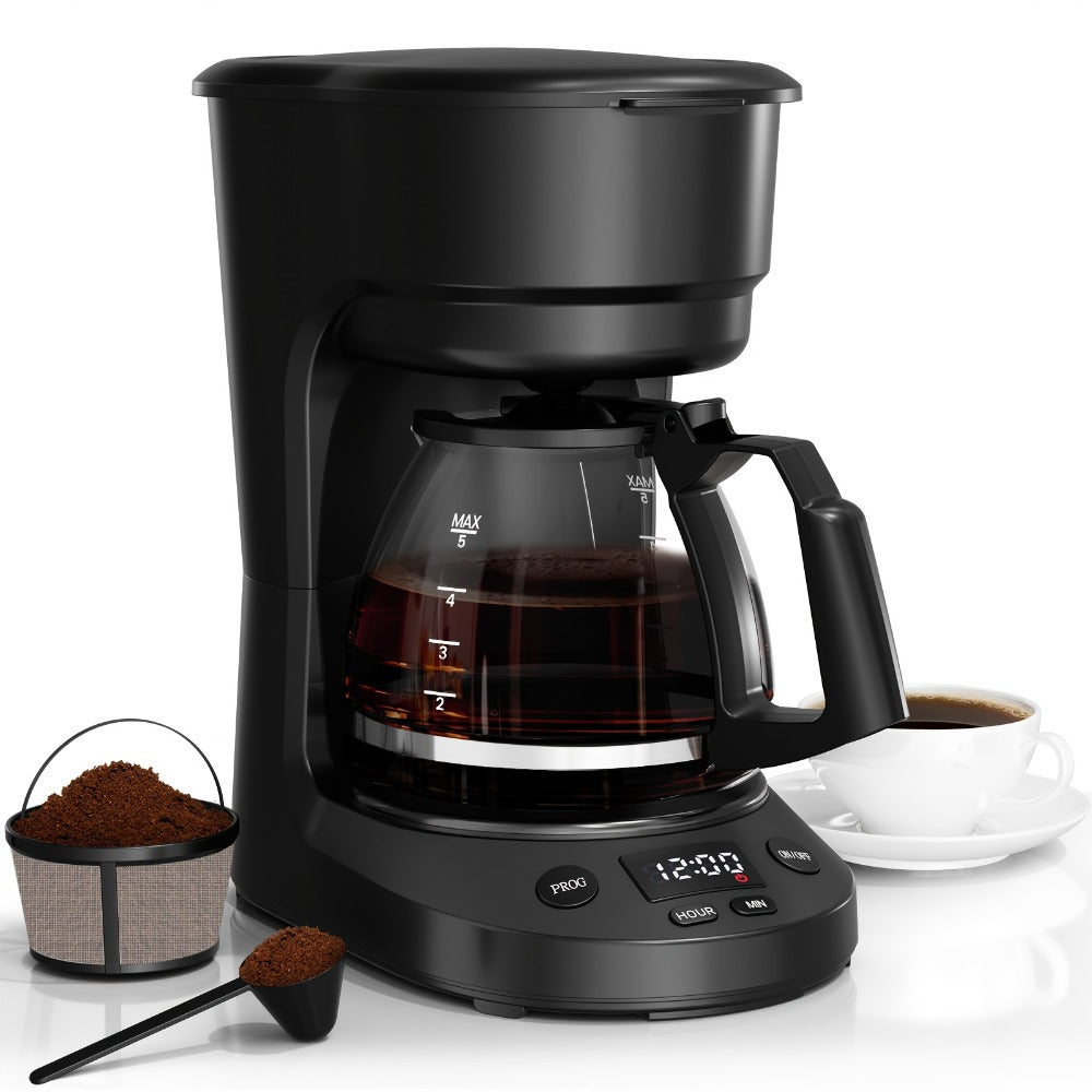Programmable Coffee Maker 5-Cup & K-Cup Compatible 24-Hour Timer Keep Warm Drip-Free Washable Filter Stainless Steel Home Office Brew Station