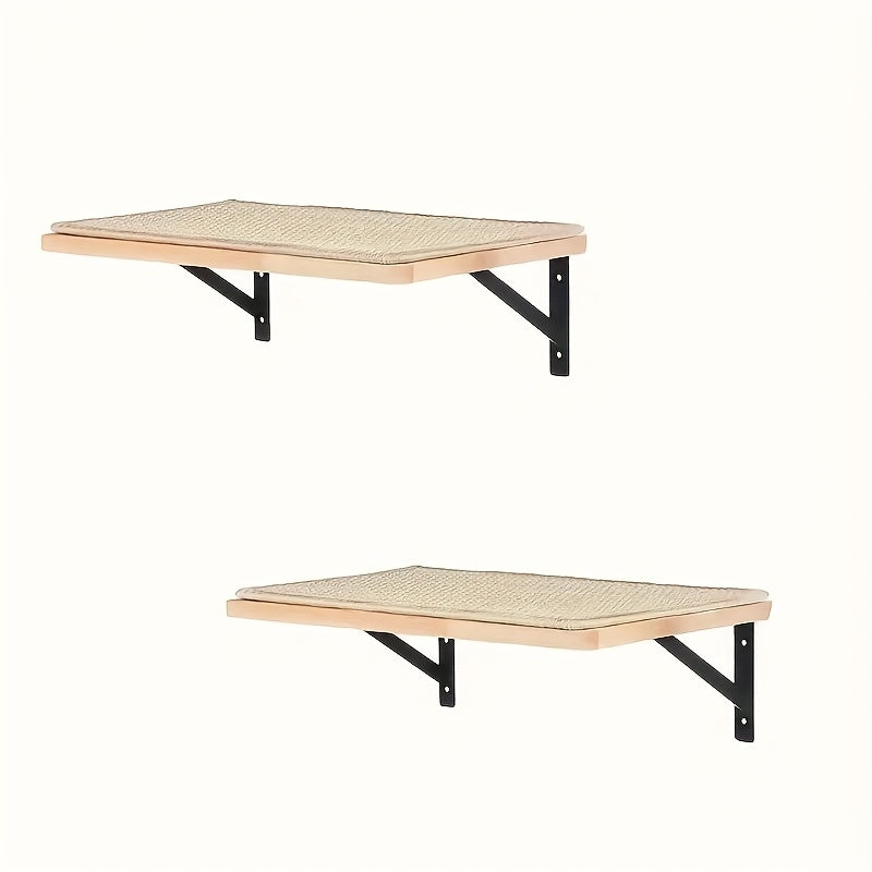 Sisal Mat Wall-Mounted Cat Climbing Frame with Hammock Wooden Perch Observation Platform Scratch Pad Indoor Cat Wall Furniture Resting Area