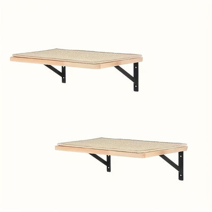 Sisal Mat Wall-Mounted Cat Climbing Frame with Hammock Wooden Perch Observation Platform Scratch Pad Indoor Cat Wall Furniture Resting Area